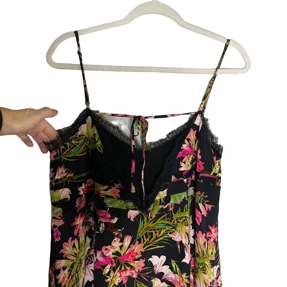 Lovers + Friends Floral Bahia Babydoll Dress Size Medium Lace Trim Black V-back - Picture 6 of 10